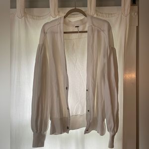 Free people slouchy sweatshirt cardigan with snaps- white